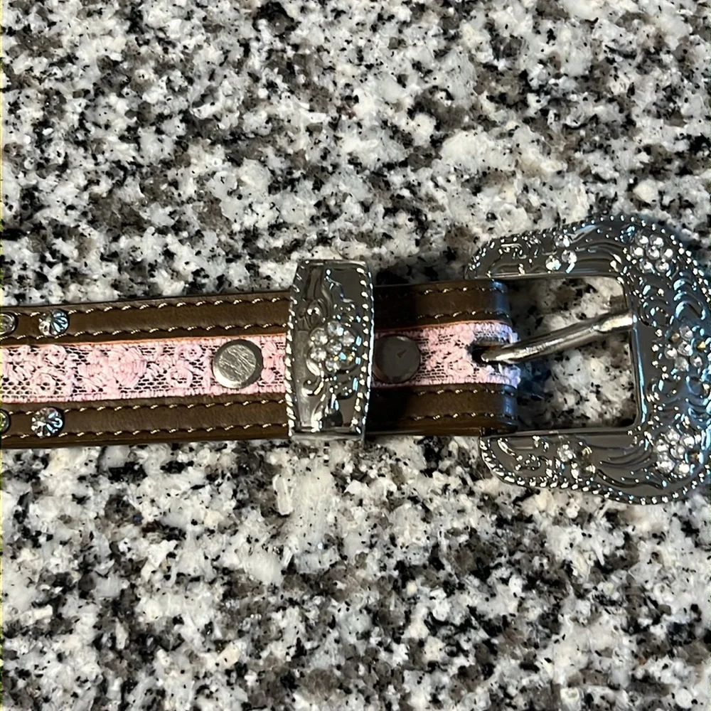 Child’s beaded and embellished  Pink and Brown Belt with Silver Accents